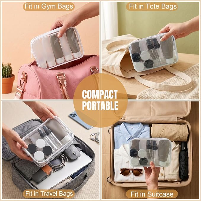 DEWSENSI 20 Pack Travel Bottles Set - TSA Approved Leak Proof Containers Kit for Toiletries - Portable Refillable Accessories for Shampoo, Conditioner, Lotion, Liquids (Black & White)