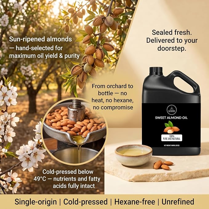 Naturevibe Botanicals Sweet Almond Oil 32 Ounces | 100% Pure and Natural Unrefined Cold Pressed Carrier Oil | Great for Skin Care and Hair Care