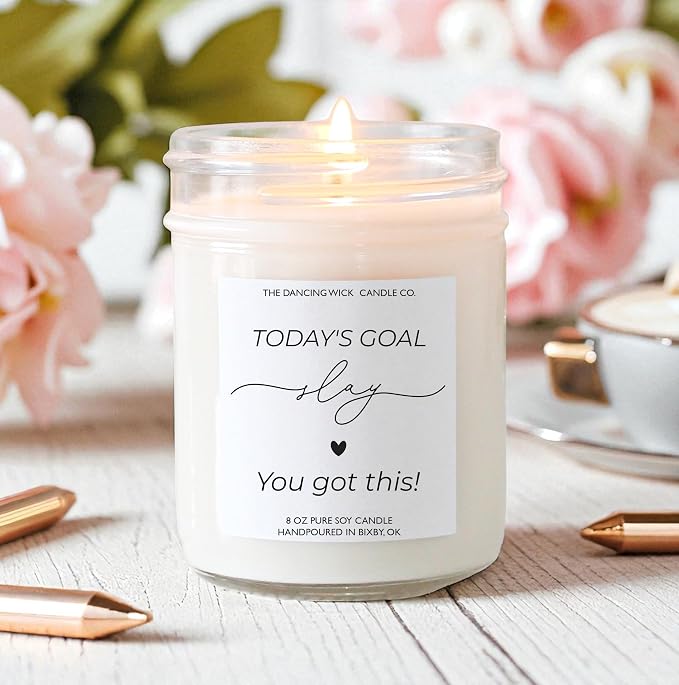 – Slay Candle – Morning Latte Scented Soy Wax – Coffee Scent – You Got This, Motivational, Encouragement Gift– 8 oz, Hand-Poured – Made in the USA (Slay)