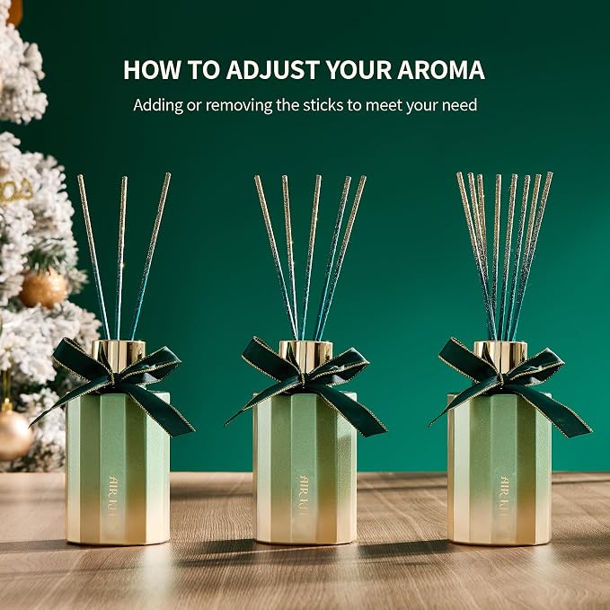 Airkeep Reed Diffuser Set - Spice Reed Diffuser with 8 Reed Sticks - Scented Oil Diffuser for Home & Office Diffuser Bathroom Shelf Decor - Ideal Gift for Holidays 7.1oz