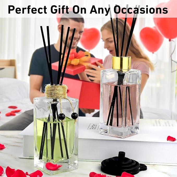 Glass Diffuser Bottles Set of 2 Reed Diffuser Bottle 5oz/155ml Clear Empty Essential Oil Decorative Bottle Set Reusable Apothecary Perfume Jar Gift