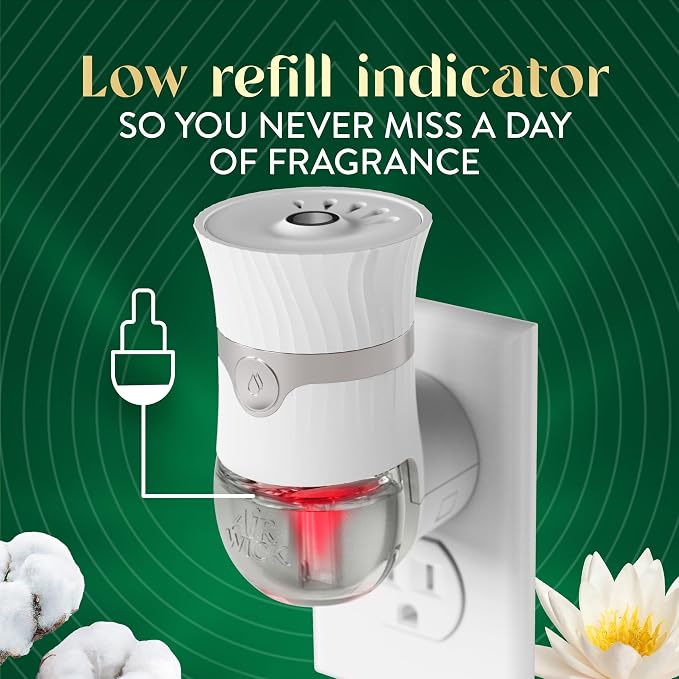 Air Wick Plug-In Scented Oil Refills, 4 Count, Cotton & White Lotus, Air Freshener, Essential Oils