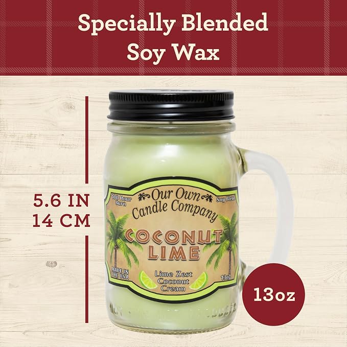 Our Own Candle Company, Coconut Lime Scented Mason Jar Candle, 100 Hour Burn Time,13 Ounces