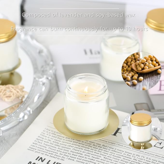 36 Pcs 4 Oz Mason Jar Candles, Lavender Scented Soy Candles Bulk Set for Stress Relief and Relaxation, Great Favors for Wedding, Christmas, Housewarming Gifts (Gold, Lavender, 36)