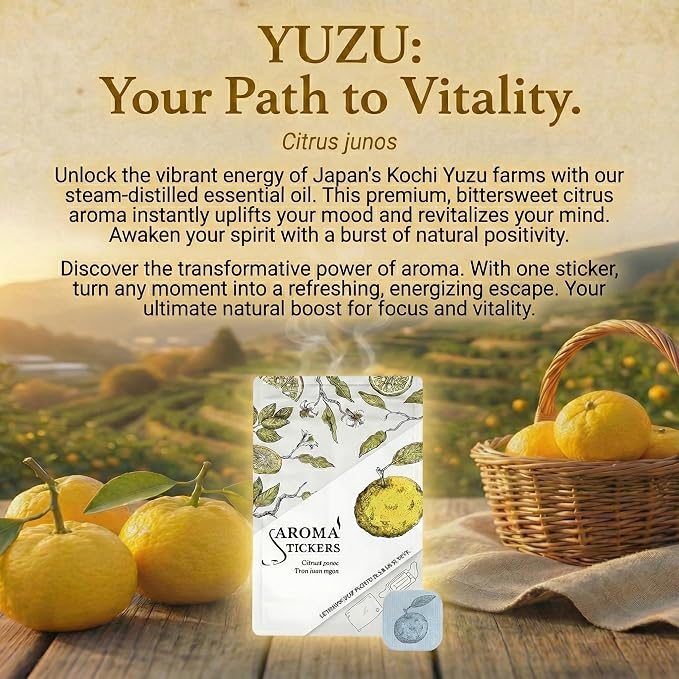 AROMA STICKERS® (Yuzu, Pack of 3) - 100% Natural Essential Oil Scented Mask Stickers for Face Mask & Pillow (12 Stickers/pc) -Pure Essential Oil Scented Mask Patch/Personal Aroma/Relaxing
