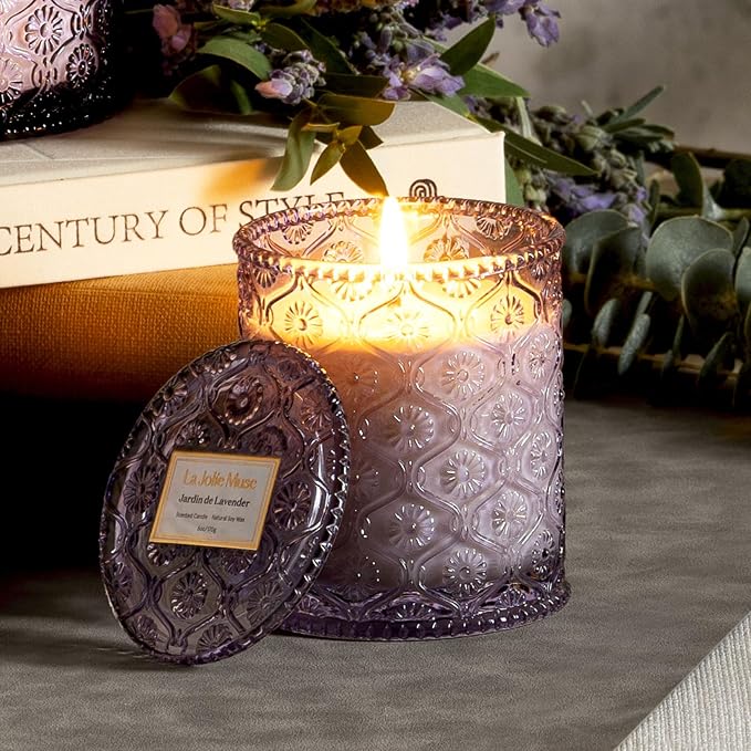 LA JOLIE MUSE Lavender Lilac Fresh Scented Candles for Home, Soy Wax 40 Hrs | Luxury Jar Candle, Clean Non Toxic, Gift for Women & Men, Relaxing Aromatherapy, Stress Relief, Decorative Purple Candles