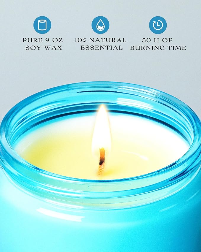 AOOVOO Ocean 2 Pack Odor Eliminating Highly Fragranced Candle - Eliminates 95% of Pet, Smoke, Food and Other Smells Quickly, Non Toxic Air Freshing Soy Candle, 18 oz Up to 100 Hours Burn time