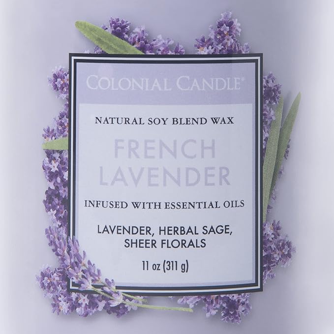 Colonial Candle French Lavender Scented Jar Candle, Classic Cylinders Collection, 2 Wick, Purple, 11 oz - Up to 80 Hours Burn