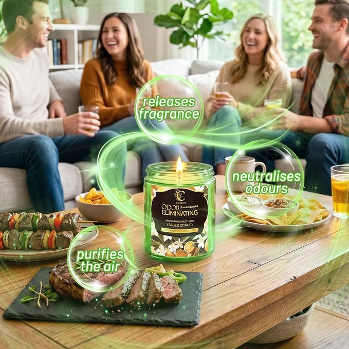 4 Pack Odor Eliminating Candles Set for Pet Smoke, Scented Candles for Home Decor Non Toxic Soy Wax Candle for Relaxing Stress Relief Women Men, 50 Hours Burning Time, House Warming Gifts for Host