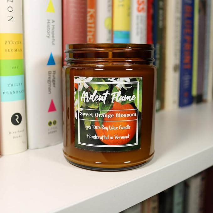 Candles | Sweet Orange Blossom | 100% Natural Soy Wax Candle for Home Decor | Highly Scented | Premium Fragrance | Handmade in Vermont, USA | 8 oz | Long Lasting | Gift for Women and Men