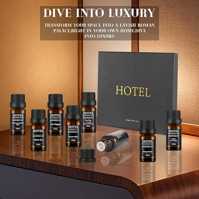 Hotel Collection Diffuser Essential Oil Gift Set,Hotel Scents for Home,Stress Relief Air Freshening,My Way,The Beach Villas and Other Luxury Hotel Scents Waterless Essential Oil Diffuser