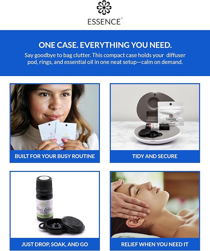 Essence Pearl Travel Case | Peppermint Essential Oil | Aromatherapy Nasal Diffuser & Essential Oil Carrying Case | Invigorating Peppermint Scent | Travel-Friendly Kit | Black Pod