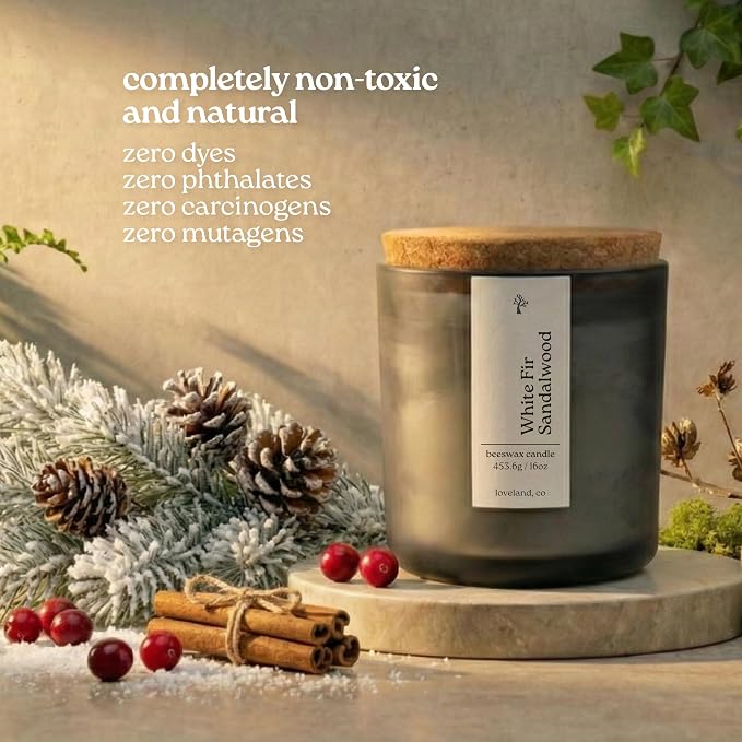 Aspen & Oak Luxury Beeswax Candle 16oz - Long Burning Pure Beeswax Candles, Non Toxic, Natural, Clean, Essential Oil Scented Organic Candles, Home Decor & Gifts - White Fir Sandalwood