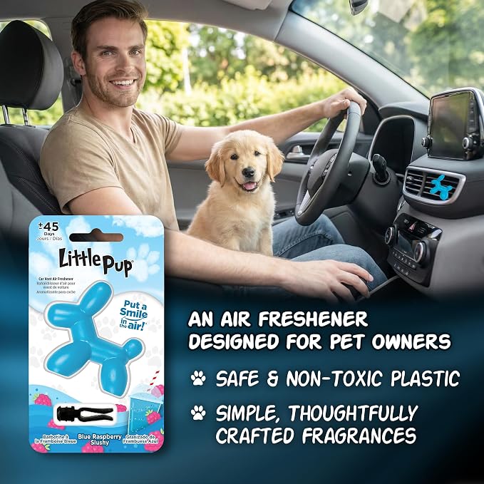 Little Pup 96613-6PK Blue Raspberry Slushy Scent Car Air Freshener Clip Provides Long-Lasting Freshness in a Compact Design, Fights Odors for up to 45 Days, Cute Car Odor Eliminator, Pack of 6