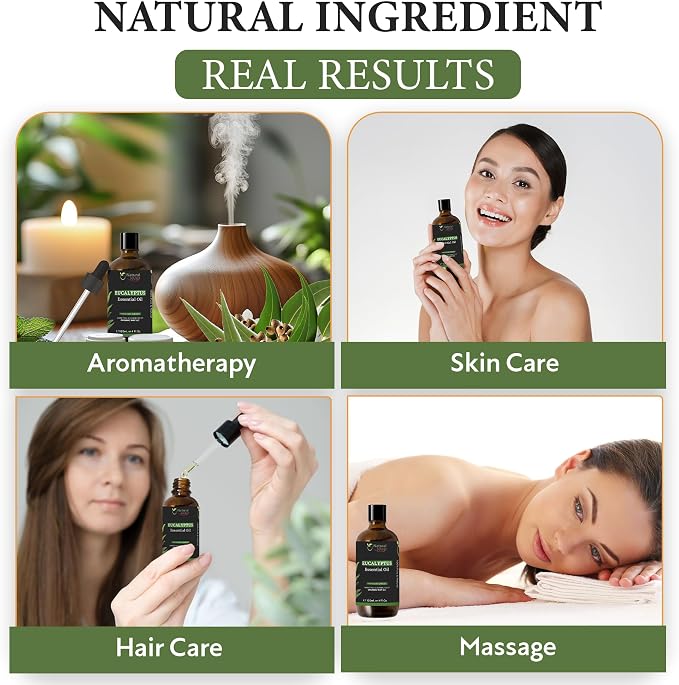 Essential Oil | Pure Aromatherapy Oil for Diffusers, Hair Growth, Skin, Scalp Care, Massage | Refreshing Hair Oil for Women & Men | Natural Essential Oil for Diffuser | 4 Fl Oz (120 mL) (Eucalyptus)