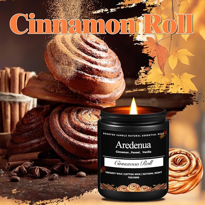 Cinnamon Roll Candle – Warm Holiday Cinnamon Aroma - Cozy Christmas Seasonal Candles Gift, Hand-Poured Soy Candles for Christmas Home Décor & Cozy Winter Gifting