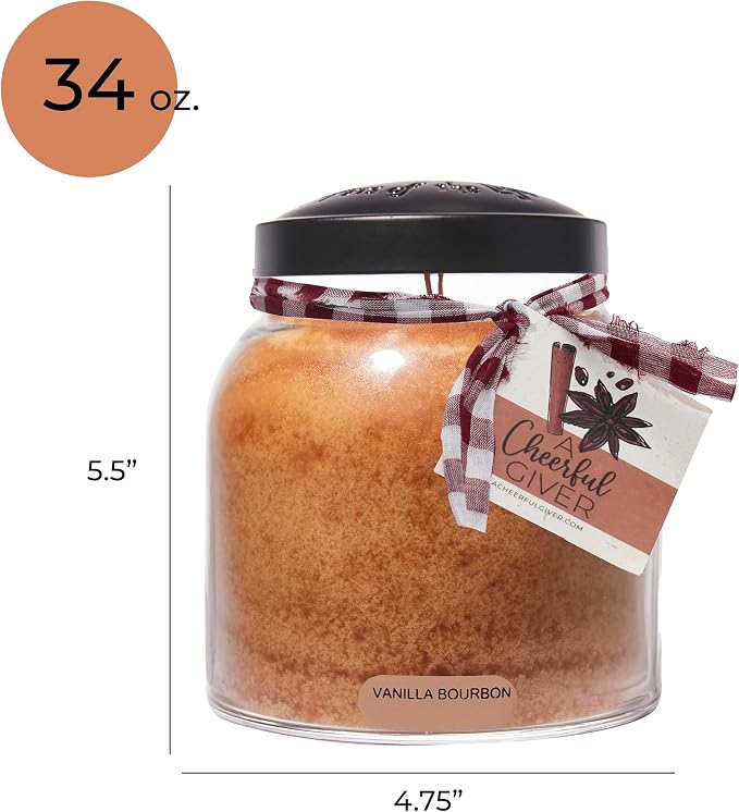 A Cheerful Giver - Vanilla Bourbon - 34oz Papa Scented Candle Jar with Lid - Keepers of the Light - 155 Hours of Burn Time, Gift for Father's Day, Brown