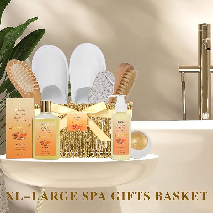 20Pcs Valentines Day Gifts for Women, Honey & Almond Milk Bath & Body Gift Basket, Face Skin Care Kit, Home Spa Gift Set, Self-Care Kit, gold bomb, Birthday, Christmas, Mother Day, Anniversary