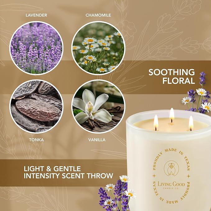 Tranquility – Soothing Chamomile & Calming Lavender Essential Oils – Pure Beeswax Candle for a Restful, Peaceful Night – Non-Toxic Aromatherapy Candle – Newly Reformulated