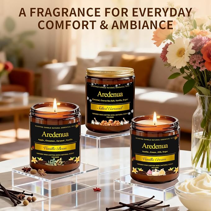 Odor Eliminating Candles | Vanilla Bean Scented Soy Candle for Home, Air Freshening & Cozy Vanilla Scent, Relaxing Home Scented Candles, Cozy Aromatherapy Candle Gift for Women & Men