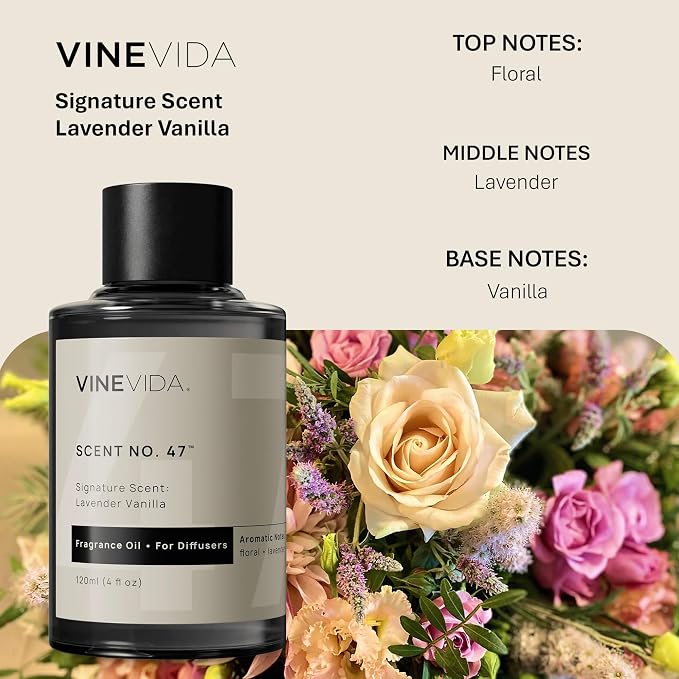 VINEVIDA [4 Fl Oz] Lavender Vanilla Fragrance Oil for Cold Air Diffusers, Essential Oils for Diffuser Oil Refill & Air Freshener Room Spray