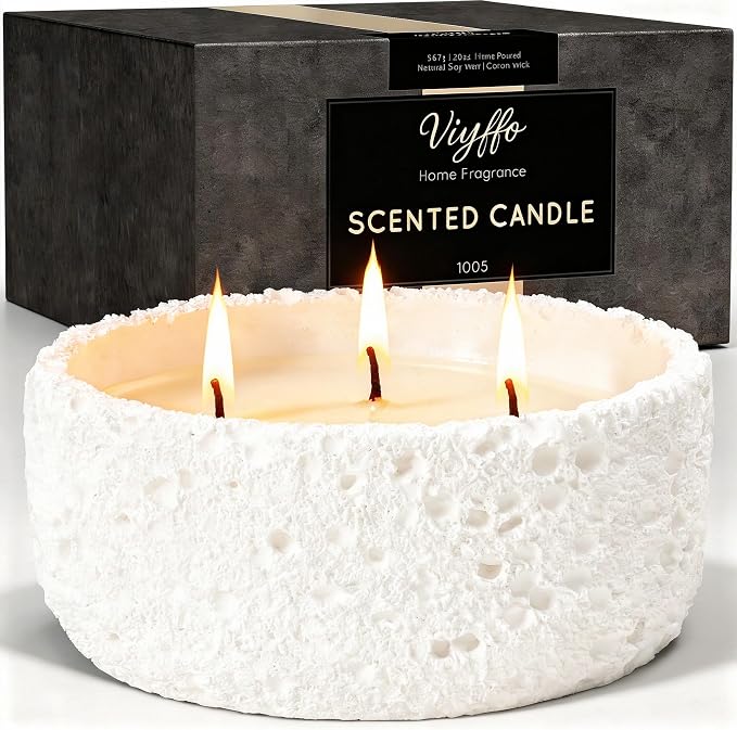 Viyffo 20oz Large White Scented Candle – Vanilla Dreamscape, 3 Wick Non Toxic Soy Candles in Matte Ceramic Jar, Perfect for Luxury Home Fragrance, Elegant Room Décor & Premium Gift for Women