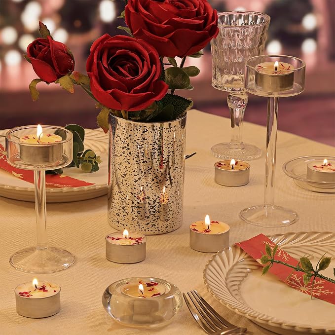 48 Pcs Rose Scented Tealight Candles, 6H Long Burning - Palm Wax Based, Non-Toxic/Smokeless, Bulk for Spa, Bath, Wedding