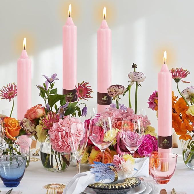 Pink Taper Candles 9 inch - 4 Pack Fat Candle Taper Candles Dripless, Smokeless, Unscented Tall Candlesticks - Perfect for Home Decor, Weddings, and Special Occasions