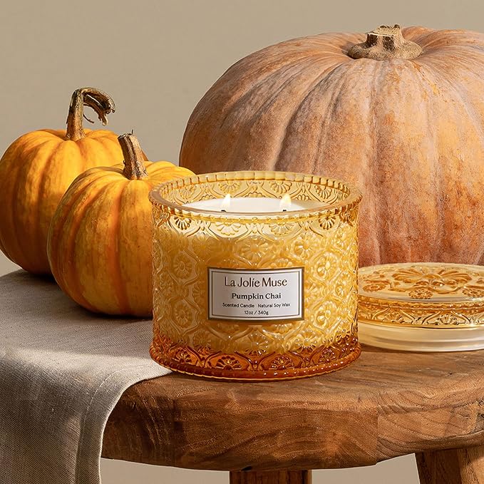 LA JOLIE MUSE Pumpkin Chai Home Scented Candle for Fall | 2- Wick Non Toxic Natural Soy | Luxury Large Jar Candle for Home | Decor Gifts for Women & Men | 12 oz