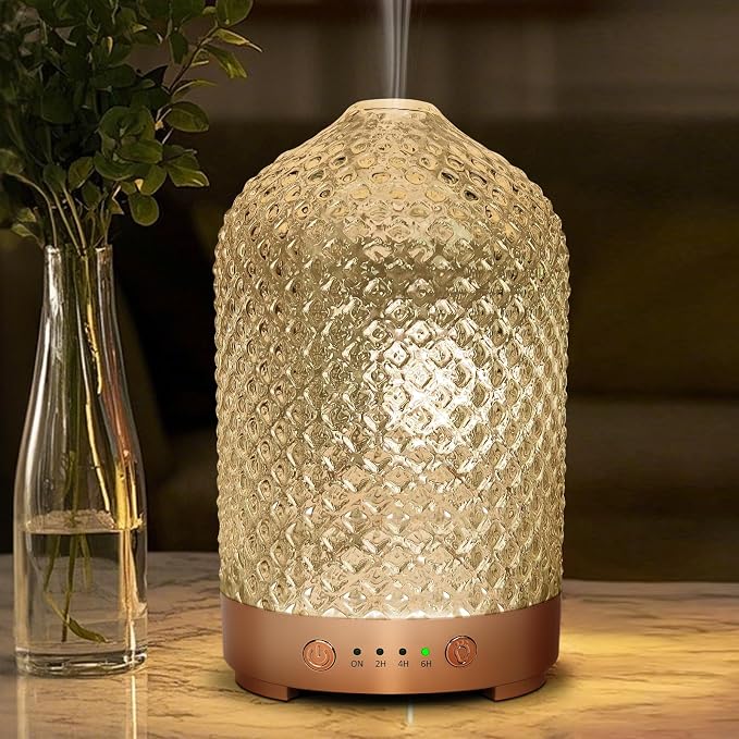 Essential Oil Diffuser for Home- 200ml Aromatherapy Diffuser for Essential Oils with 4 Timer, 7 Color LED Lights Waterless Auto Shut-Off for Home Office Décor Gifts for Women