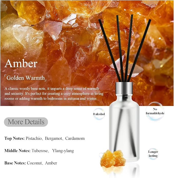 CALMORA Reed Diffuser Set of 3, 50ml Lily & Jasmine/White Tea/Amber Scented Oil Diffuser with 15 Sticks | Home Fragrance for Bedroom, Bathroom, Office & Living Room for Women Men