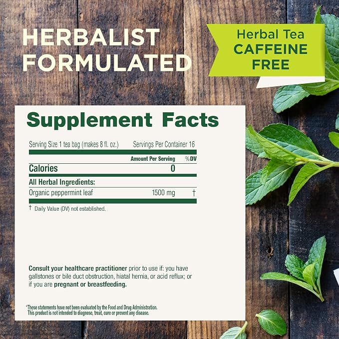 Traditional Medicinals Organic, Peppermint Tea - Helps Soothe Belly from Occasional Gas and Bloating - Kosher, Non-GMO, Caffeine-Free, Compostable - 16 Tea Bags