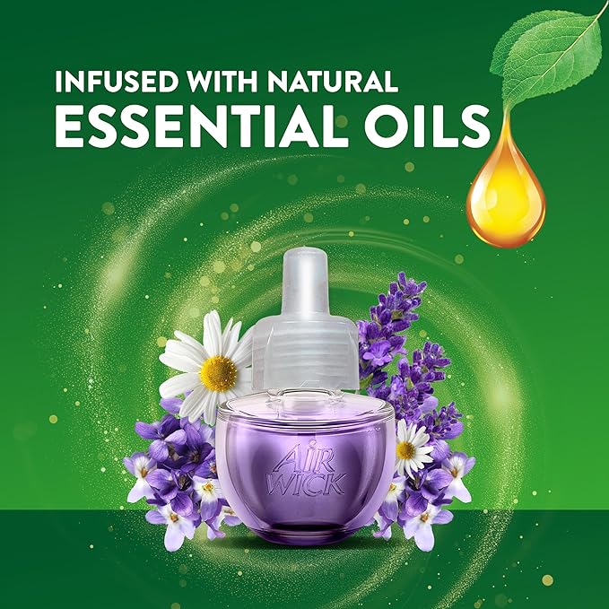 Air Wick Plug-In Scented Oil Refills, 4 Count, Lavender and Chamomile, Air Freshener, Essential Oils, Eco Friendly