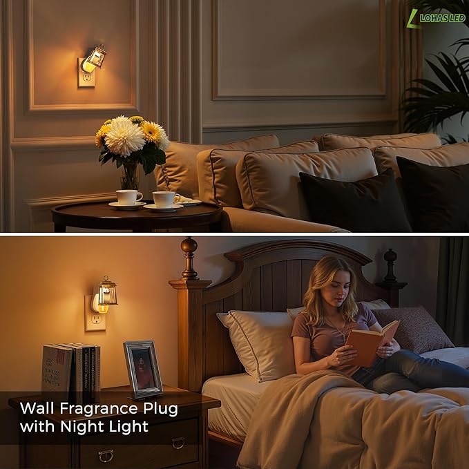 L LOHAS LED Wall Fragrance Plug in with Candle Night Light Compatible with Bath and Body Works Fragrance, Wall Plug Essential Oil Diffuser with Nightlight for Hallway, Bathroom (1 Pack)