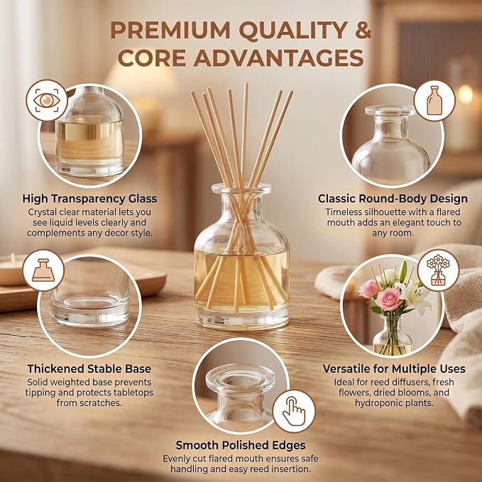 1 Pack 150ml 5 fl oz Clear Glass Diffuser Bottle Empty Refillable Aromatherapy Container for Essential Oils Fragrance Home Scent