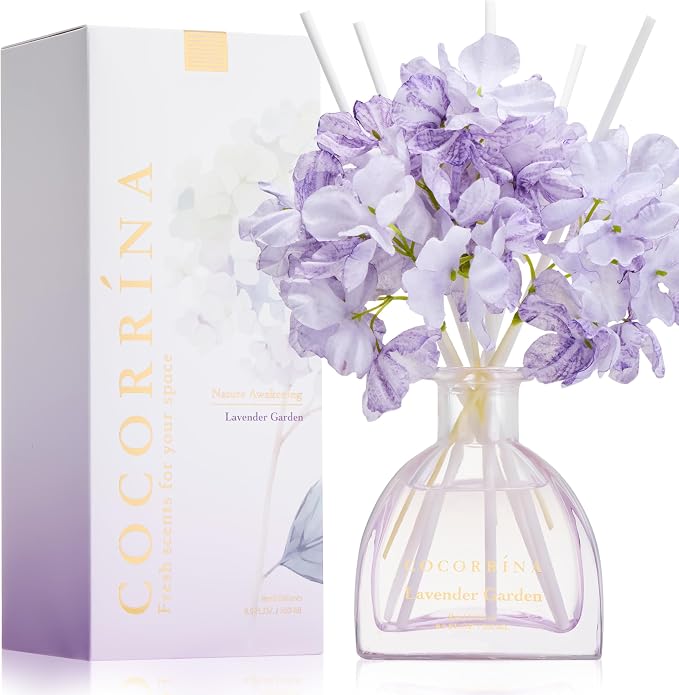 COCORRÍNA Reed Diffuser - Lavender Garden 8.5 Fl.oz Reed Diffuser with 8 Sticks for Home Bathroom Shelf Decor (Simple Luxe Collection)