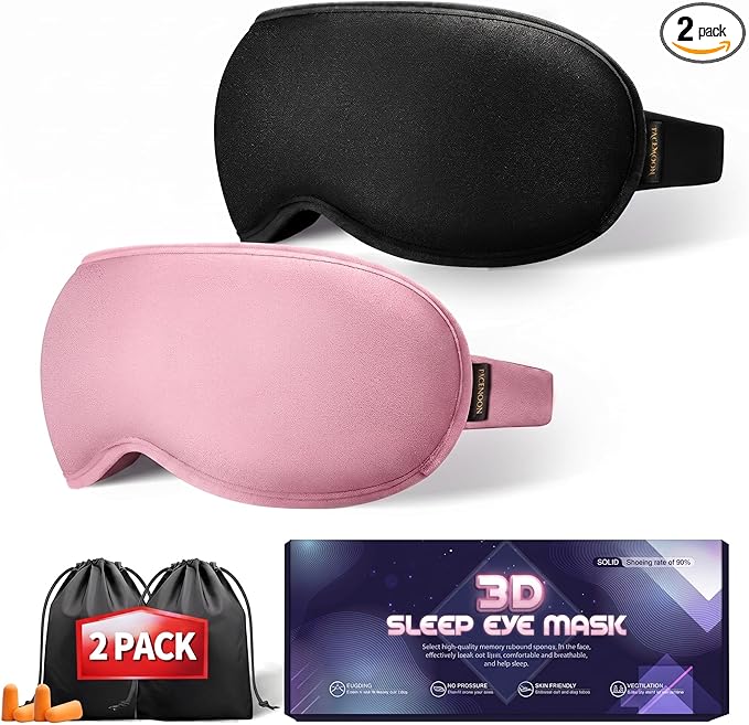 Weighted Eye Mask - 3D Contoured Sleep Masks for Women Men, Blackout Sleeping Eye Mask for Travel, Meditation, Airplane, Memory Foam, Adjustable Strap Pink Black