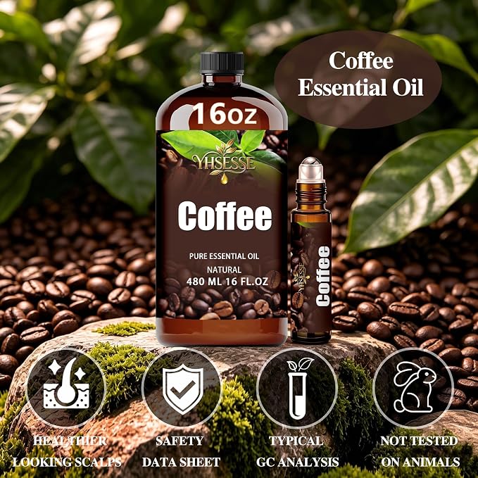 Coffee Essential Oil, Coffee Oil 16 Fl Oz 480ml for Diffuser Yoga Soap & Candle Making – with 0.33 Oz Roller Ball & Funnel YHSESSE Essential Oils