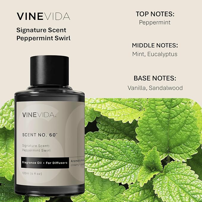 VINEVIDA [4 Fl Oz] Peppermint Swirl Fragrance Oil for Cold Air Diffusers, Essential Oils for Diffuser Oil Refill & Air Freshener Room Spray