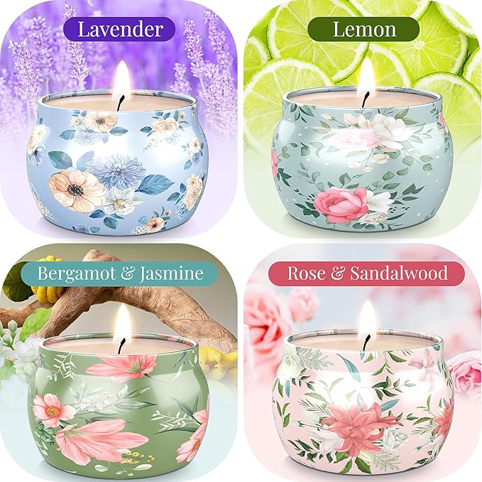 BlissfulOasis Scented Candles Set, 17.6 oz 4 Pack Home Scented Candles, 100-120 Hours Candle Set for Men Dad Women, Long Lasting Soy Wax Aromatherapy Gift for Birthday, Fathers Day, Mother's Day