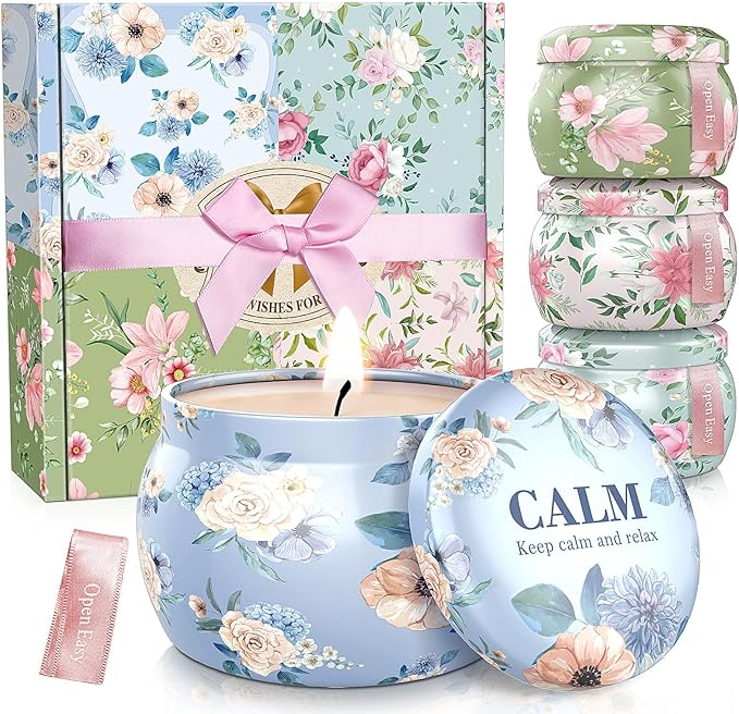 BlissfulOasis Scented Candles Set, 17.6 oz 4 Pack Home Scented Candles, 100-120 Hours Candle Set for Men Dad Women, Long Lasting Soy Wax Aromatherapy Gift for Birthday, Fathers Day, Mother's Day