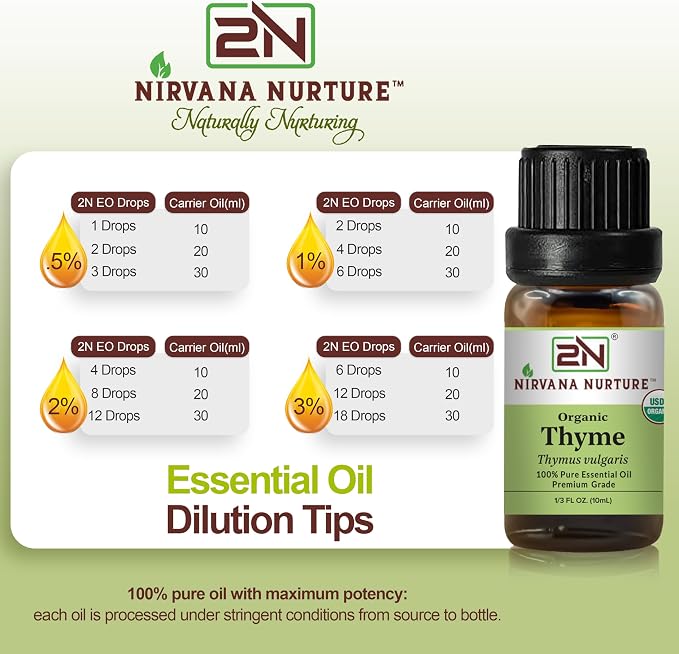 Thyme Essential Oil, USDA Certified Organic, 100% Pure Undiluted, Aromatherapy Oil for Diffuser, Hair & Skin Care