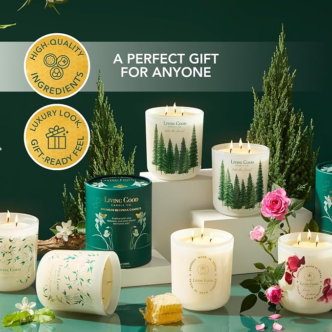 Into The Forest – Pine & Eucalyptus Essential Oils – Pure Beeswax Candle – Fresh, Calming Aromatherapy for Stress & Anxiety Relief – 90+ Hour Burn – Inspired by the Pacific Northwest - 15 Oz