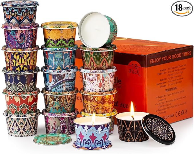 18 Pack Scented Candles Set,Soy Wax Travel Candles Bulk, Long Lasting Aromatherapy Candle Gift Set for Women, Home Fragrance, Mother's Day,Relaxation & Stress Relief