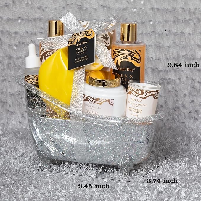 Spa Gift Basket, beauty bath kit Mother Day Gifts for Women, Bath and Body Almond Milk Vanilla Spa Gifts for Women, Bath Gift Set Christmas, Scent Lotion, Lip Mask, Birthday Holiday Bridal Shower