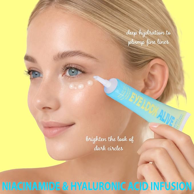 EXPRESSIONS 3pc Under Eye Care Set – Eye Look Alive Treatment Kit with Niacinamide & Hyaluronic Acid – Includes Under Eye Patches, Eye Gel Cream, and Metal Eye Roller Tool