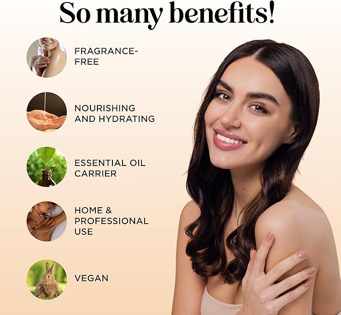Unscented Massage Oil for Massage Therapy - Gentle and Luxurious Unscented Body Oil Full Body Care with Sweet Almond Sunflower Jojoba and Vitamin E - Vegan Non GMO & Gluten Free (8 Fl Oz)