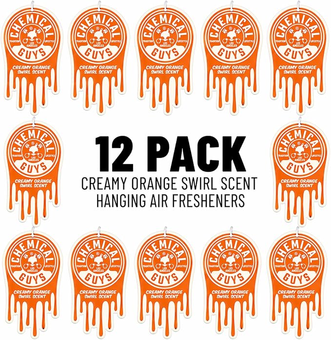 Chemical Guys Hanging Car Air Freshener 3-Pack, Creamy Orange Swirl Premium Sweet Citrus & Smooth Creamy Vanilla Fragrance, Rearview Mirror Paper Fresheners for Cars, Trucks & SUVs