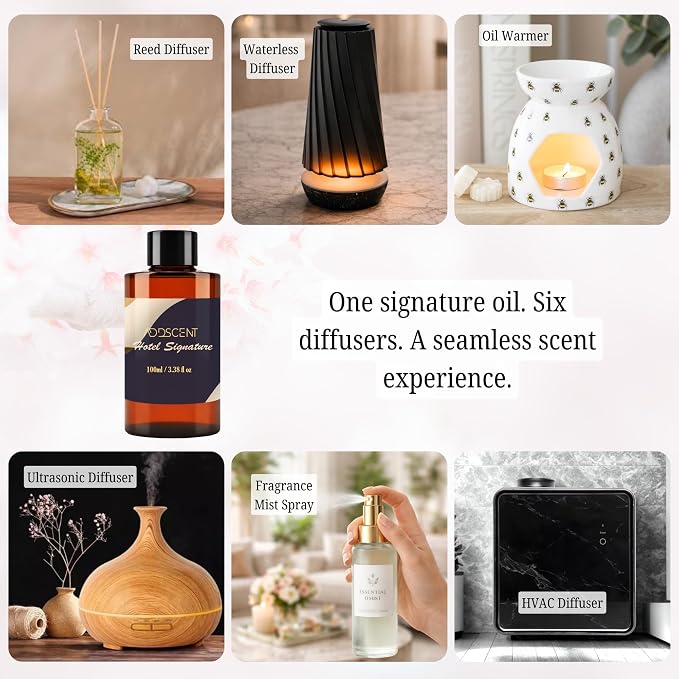 Hotel Signature Fragrance Oil 100ml for Diffuser, Premium Floral and Fruity Aroma for Bedroom Living Office Spa, Smooth, Welcoming Scent with Layered Notes for Calm and Refined Ambience