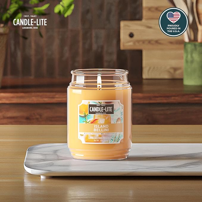 Candle-lite Scented Candles, Island Bellini, 18 oz Jar, Proudly Poured in The USA, Aromatherapy Candle, Single-Wick with 110 Hours of Burn Time, Perfect for Creating an Inviting Ambiance